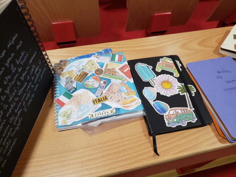 Pages créatives d’un carnet retraçant les découvertes en Italie.