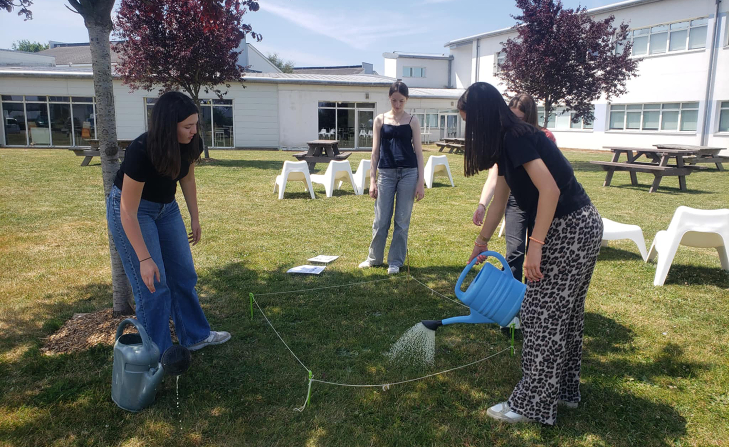Élèves du Lycée Jean-Paul II identifiant des vers de terre pour une étude de la biodiversité des sols en cours de SVT.