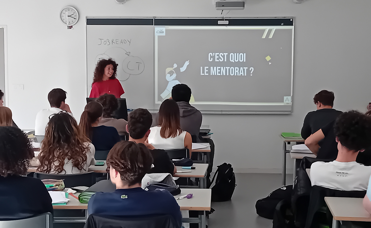 Étudiants de classe prépa du Pôle Sup de La Salle à Rennes assistant à la présentation du programme de mentorat DEMA1N.org de l’association Article 1.
