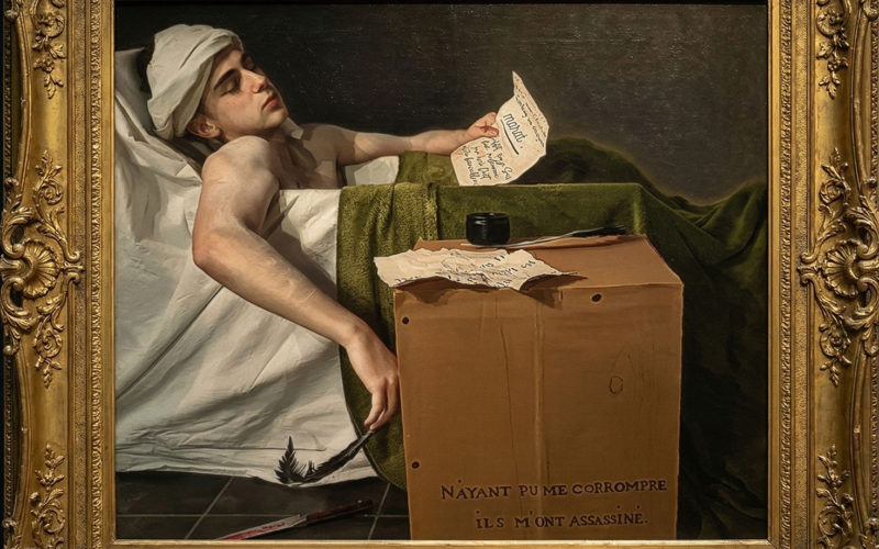 Élèves du Lycée de La Salle recréant le tableau La Mort de Marat.