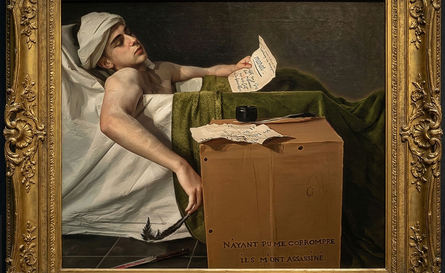 Élèves du Lycée de La Salle recréant le tableau La Mort de Marat.